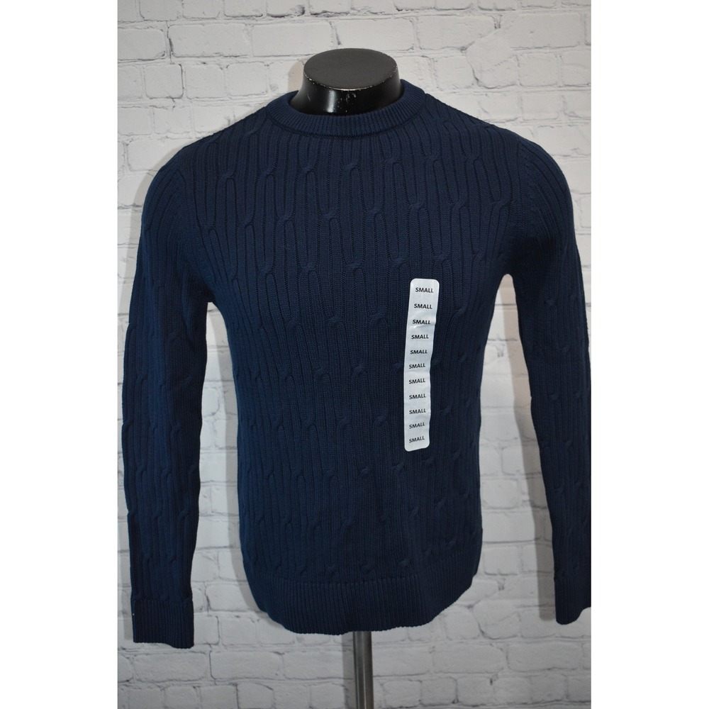 Express Cable Knit Sweater Men Small Pageant Blue Crew Neck Cotton EX006561 NEW
